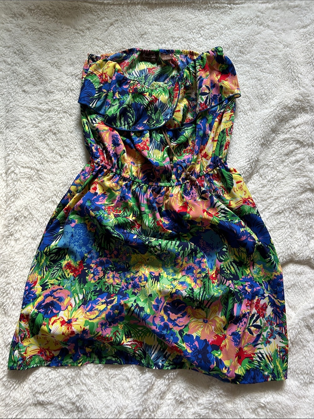 Strapless Tropical Floral Sundress - Multicolor